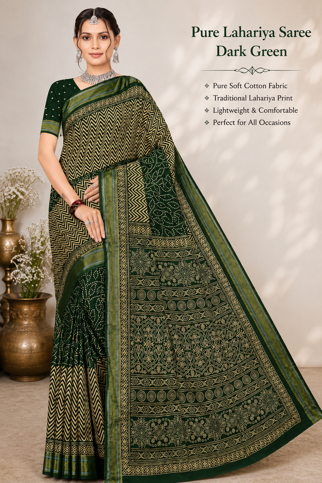Pure Lahariya Saree Dark Green