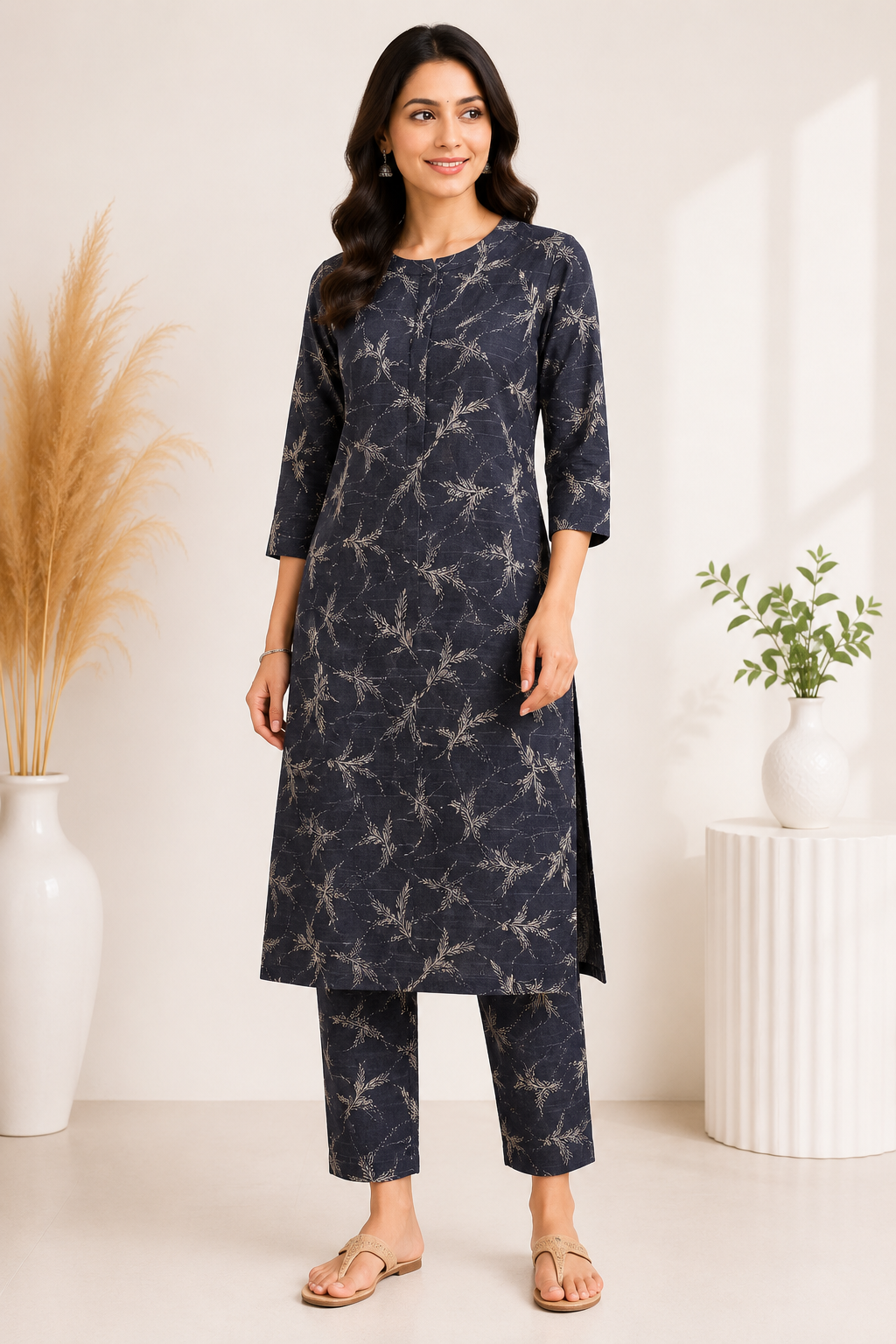 Women's Khadi Printed Long Kurti – Black
