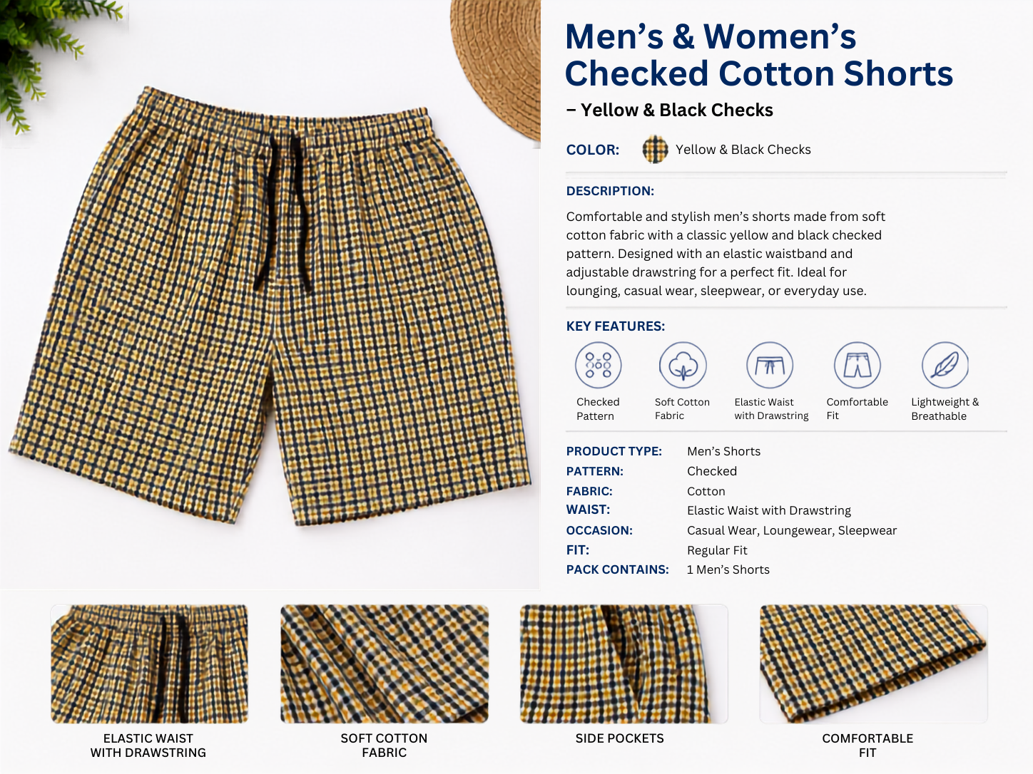 Men’s & Women’s Checked Cotton Shorts