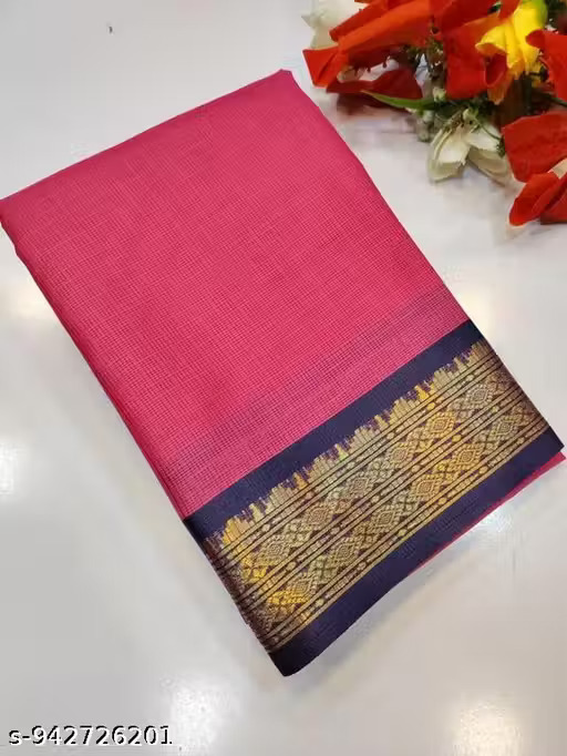 Premium Silk Cotton Saree – Pink with Zari Border Doriya