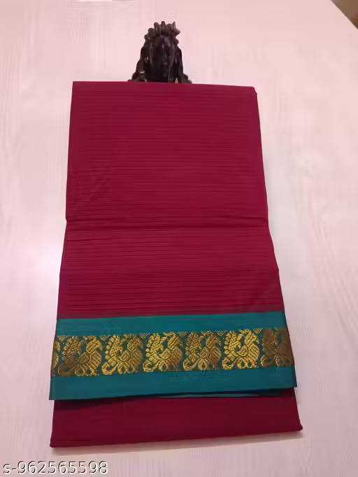 Premium Khadi Cotton Saree – Wine with Zari Border