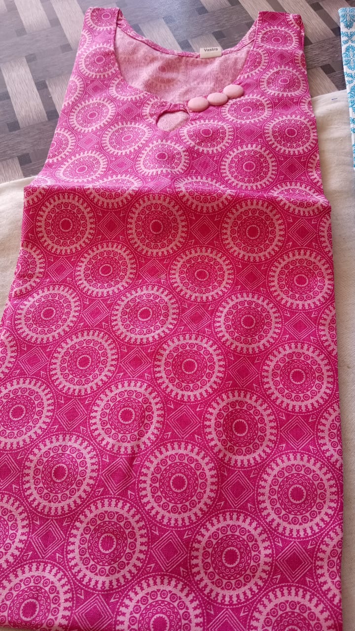 Women's Khadi Printed Sleeveless Long Kurti – Pink